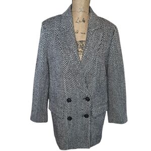 Loft Ann Taylor Wool Women's Black and White Herringbone Coat New Size 14